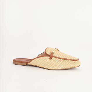 Mule em Rafia com Bridão Metalizado - NATURAL/SELA
