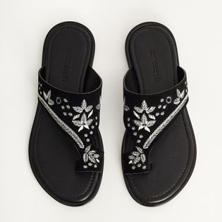 Rasteira Camurça Bordado - PRETA