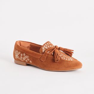 Mocassim Camurça Bordado - CAMEL