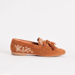 Mocassim Camurça Bordado - CAMEL