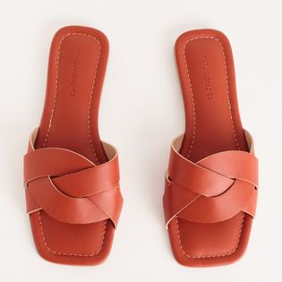 Rasteira Bico Quadrado com Tiras Entrelaçadas - TERRACOTA