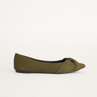 Sapatilha Bico Fino com Tiras Entrelaçadas - VERDE OLIVE