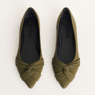 Sapatilha Bico Fino com Tiras Entrelaçadas - VERDE OLIVE