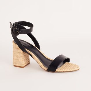Sandália Alta Salto Rafia - PRETO/NATURAL