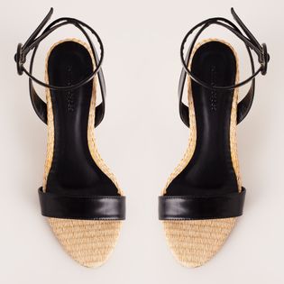 Sandália Alta Salto Rafia - PRETO/NATURAL