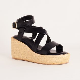 Anabela Tiras Salto Ráfia - PRETA