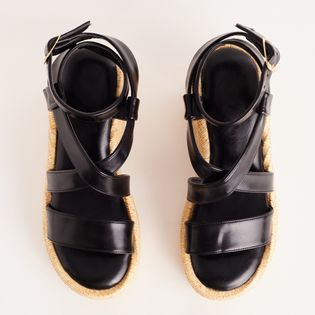 Anabela Tiras Salto Ráfia - PRETA