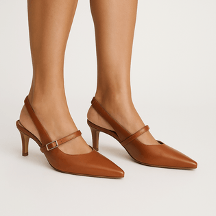 Scarpin Sling Back Bico Quadrado - MARROM