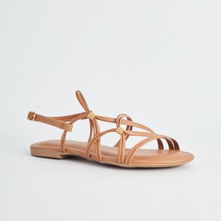 Rasteira Tiras Detalhes Metalizados - CAPUCCINO