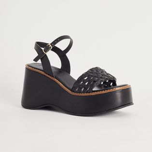 Plataforma Couro Salto Cortiça - PRETA