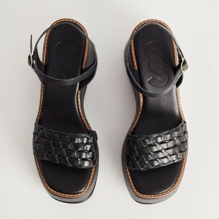 Plataforma Couro Salto Cortiça - PRETA