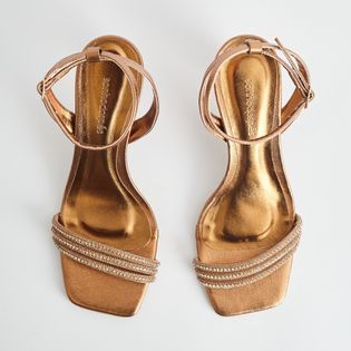 Sandália Média Metalizada  Strass - BRONZE/DOURADO