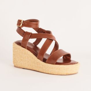 Anabela Tiras Salto Ráfia - MARROM