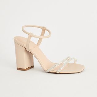 Sandália Alta Tiras Strass - COGUMELO/CRISTAL