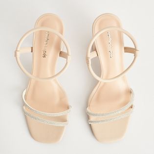 Sandália Alta Tiras Strass - COGUMELO/CRISTAL