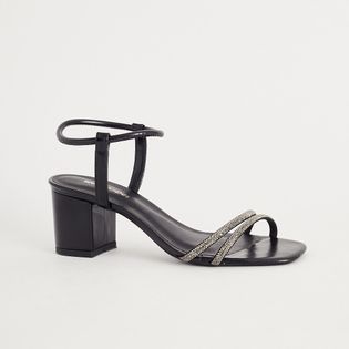 Sandália Média Tiras Strass - PRETO/ONIX