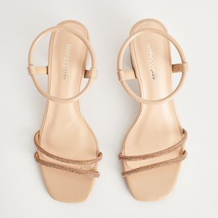 Sandália Média Tiras Strass - ROSADO/DOURADO