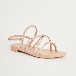 Rasteira Tiras Finas Strass - ROSADO/CRISTAL