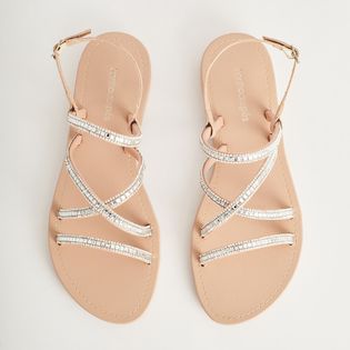 Rasteira Tiras Finas Strass - ROSADO/CRISTAL