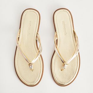 Rasteira Tiras Finas Entrelaçadas Metalizada - CHAMPAGNE/MULTICOLOR