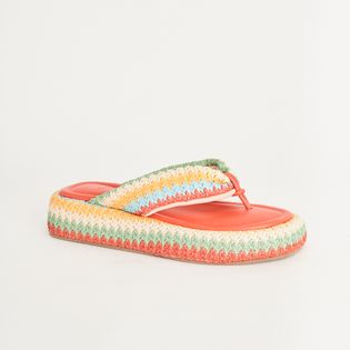 Papete Chinelo Tramado Ráfia - MULTICOLOR/CORAL